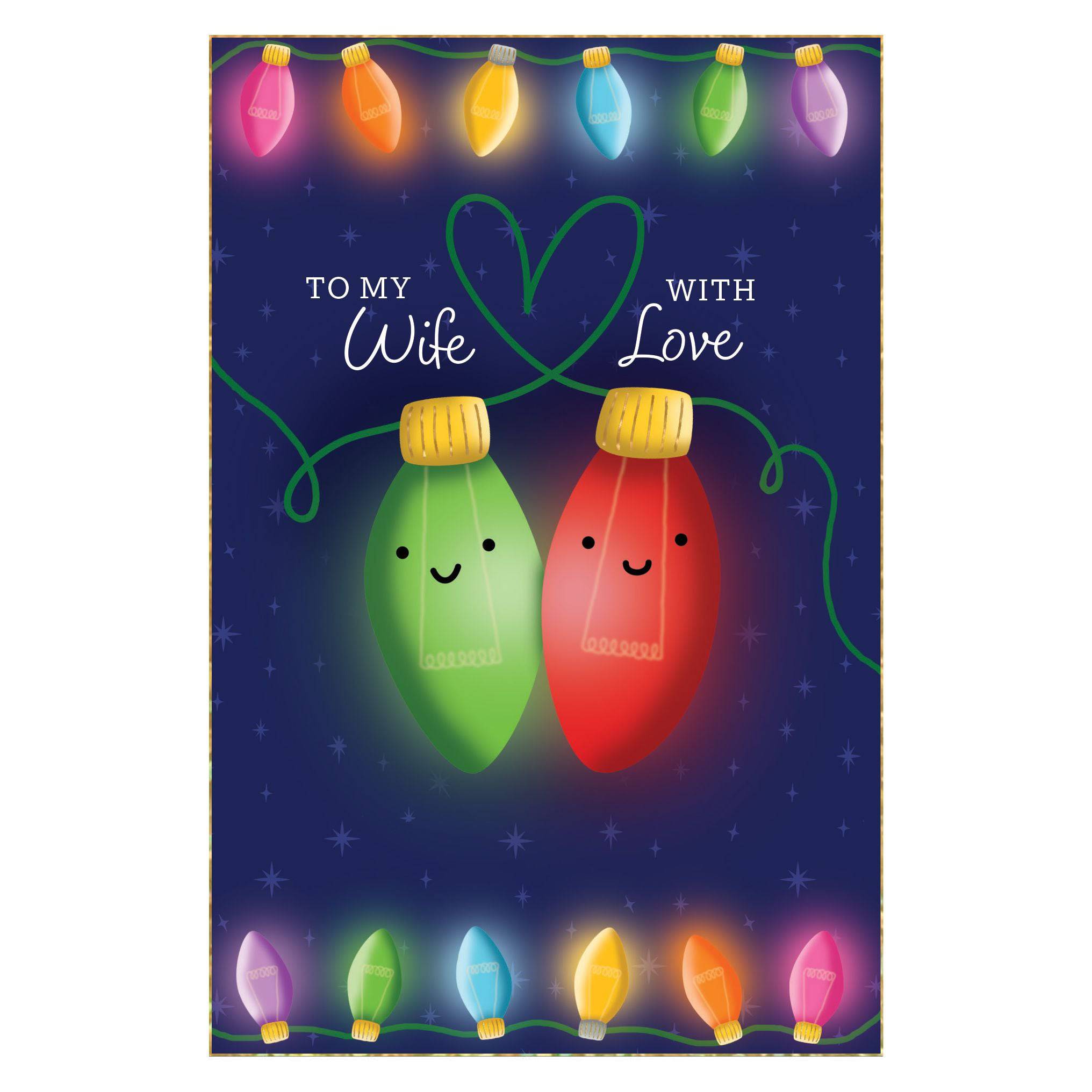 Pictura Heart Bulbs Christmas Card for wife, featuring seasonal holiday design with festive heart bulbs illustration.